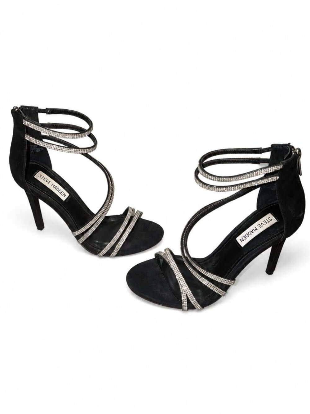 Steve Madden Black Rhinestone Strappy High Heel Sandals Size 7.5
